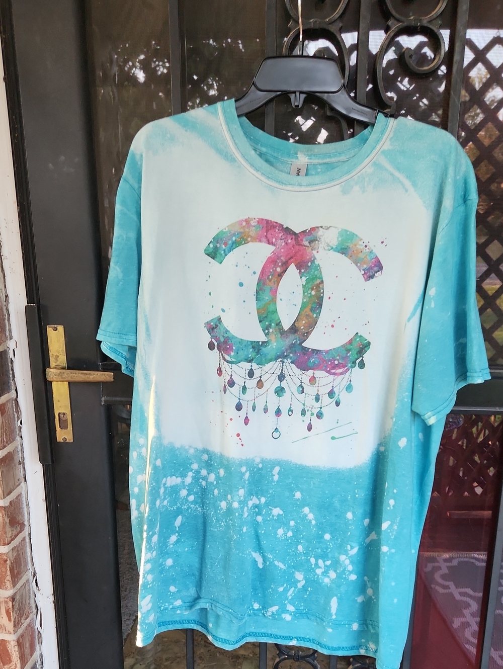 Aqua Tie-Dye Short Sleeve Tee with Multicolor Logo